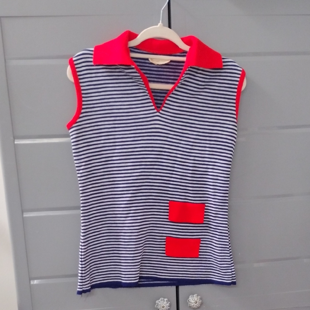Alex Brown Original Striped Navy and Red Sleeveless Top Small/Medium